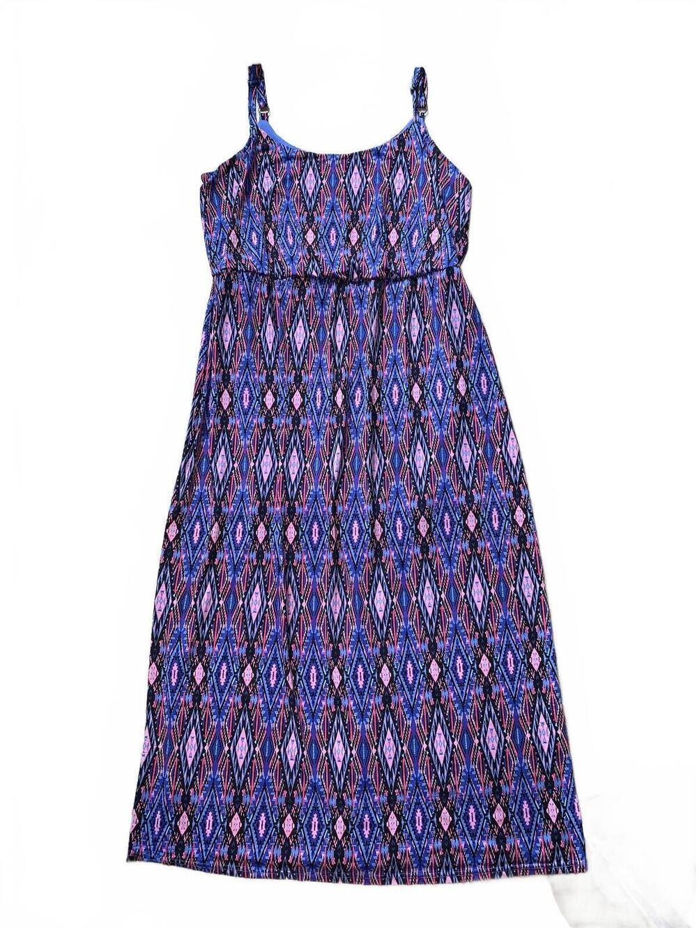 Belle Tweed Women's 2X Maxi Dress with Adjustable Straps and Geometric Pattern